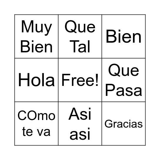 Spanish Greeting Bingo Card