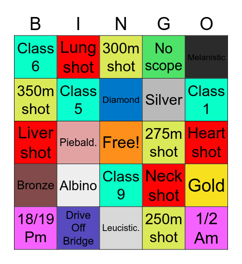 TheHunter Call of the Wild Bingo Card