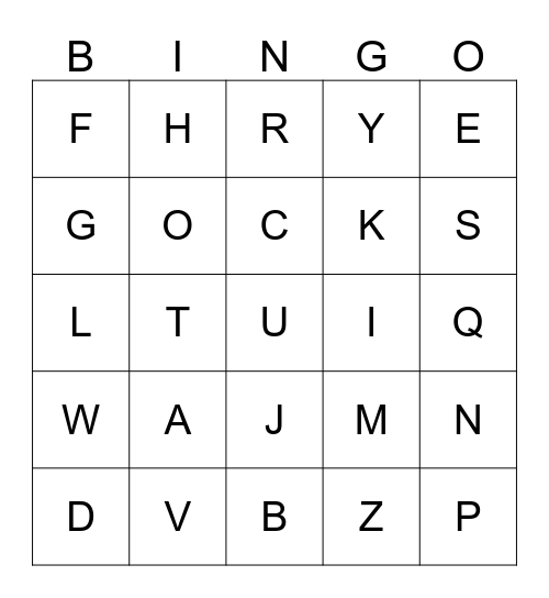Alphabet Bingo Card