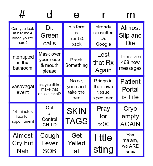 Derm Days Bingo Card