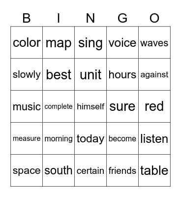 4th Fry Words 1 Bingo Card