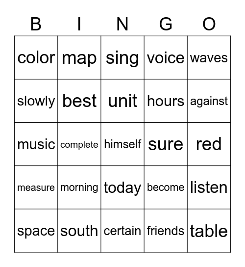 4th Fry Words 1 Bingo Card