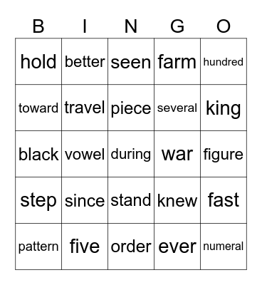 4th Fry Words 2 Bingo Card