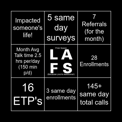 LAFS Bingo! Bingo Card