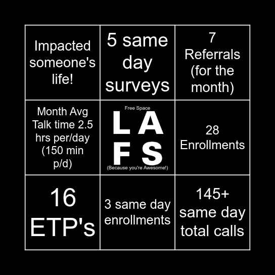 LAFS Bingo! Bingo Card