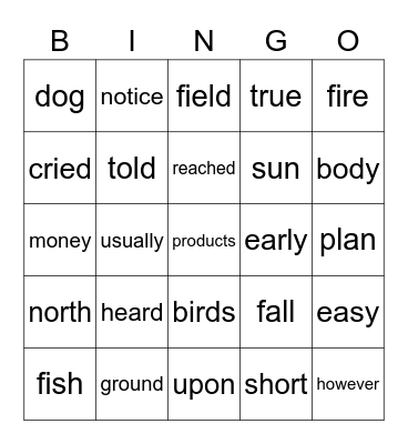 4th Fry Words 4 Bingo Card