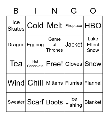 Winter Is Coming Bingo Card