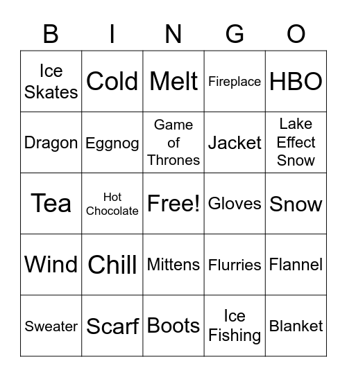 Winter Is Coming Bingo Card