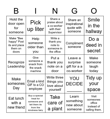 KINDNESS BINGO BOARD Bingo Card