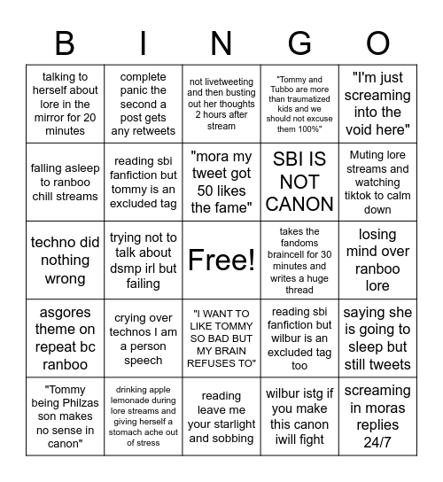 Anni dsmp bingo Card