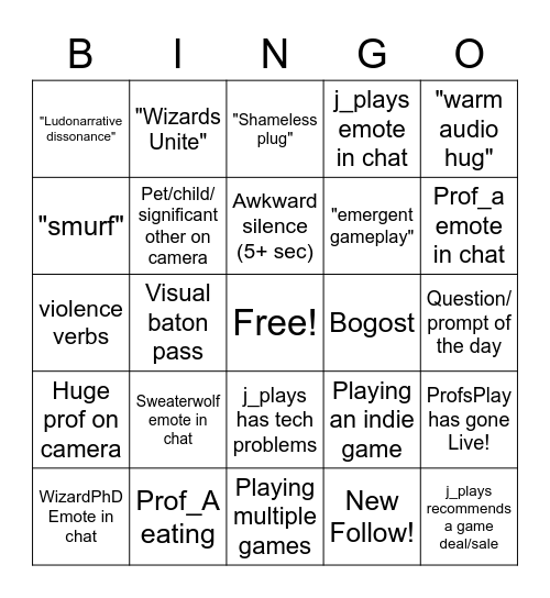 ProfsPlay Bingo Card