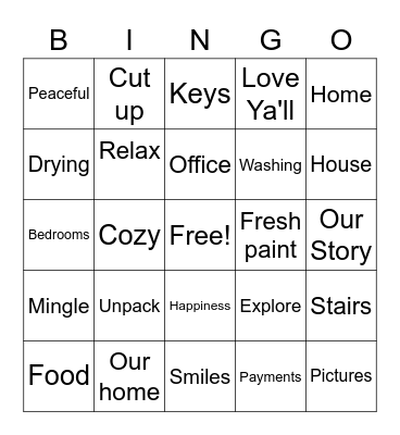 Tracy & Troy's Housewarming Bingo Card