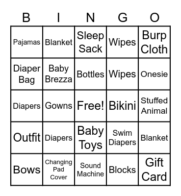 Meghan’s Shower Bingo Card
