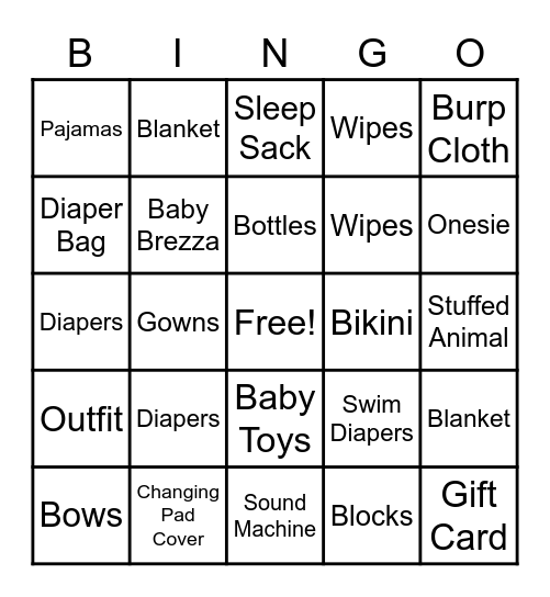 Meghan’s Shower Bingo Card