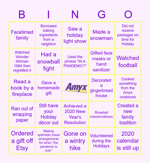 Amyx Winter Bingo Card