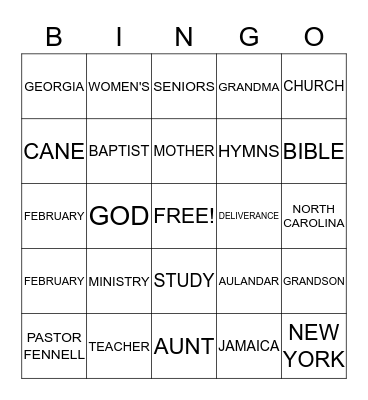 Reverend Cora Staton Bingo Card