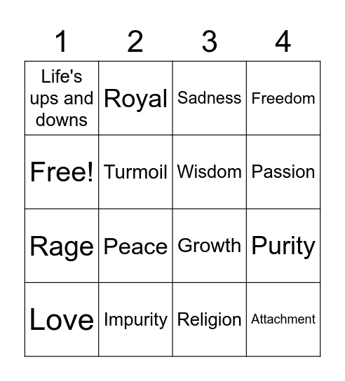 Symbolism Bingo Card