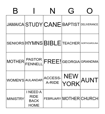 Reverend Cora Staton Bingo Card