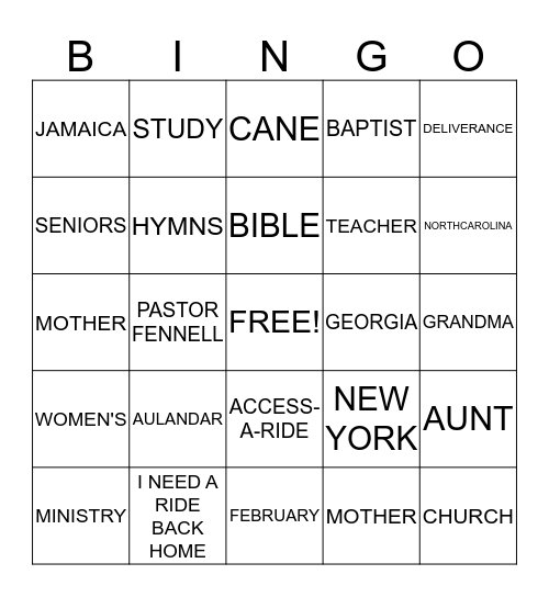 Reverend Cora Staton Bingo Card