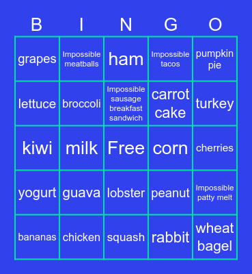 food Bingo Card