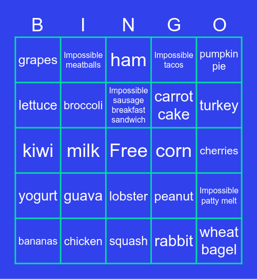 food Bingo Card