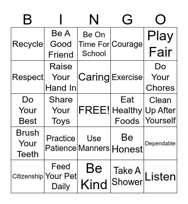 Responsibility Bingo Card