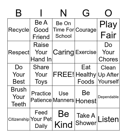 Responsibility Bingo Card
