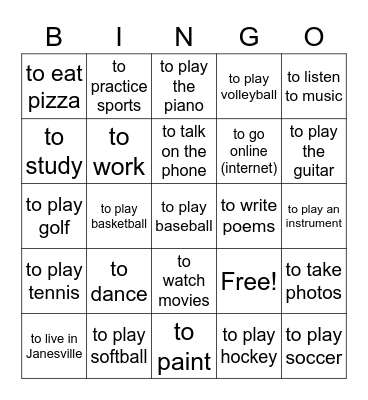 Los verbos Bingo Card