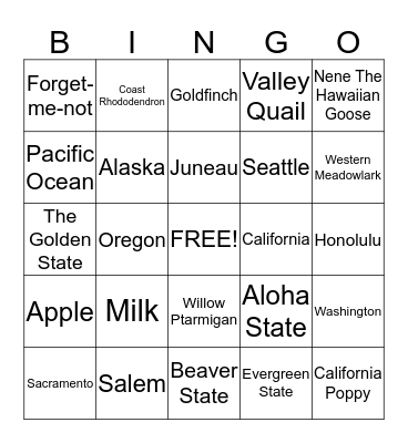 State Bingo Card