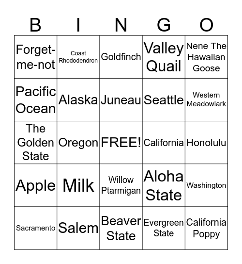 State Bingo Card