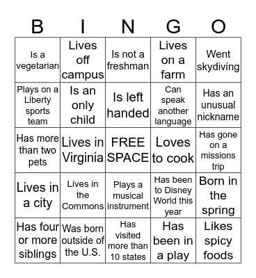 Get to Know You Bingo Card