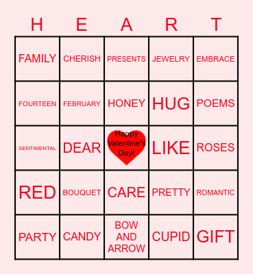 4th grade: Valentines Bingo! Bingo Card