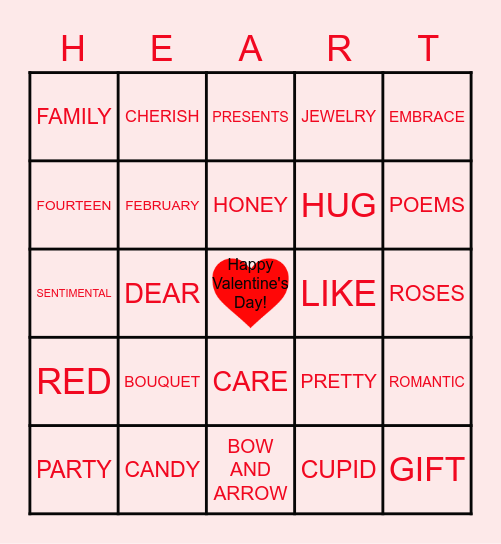4th grade: Valentines Bingo! Bingo Card