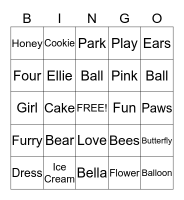 Bella Bear Bingo Card