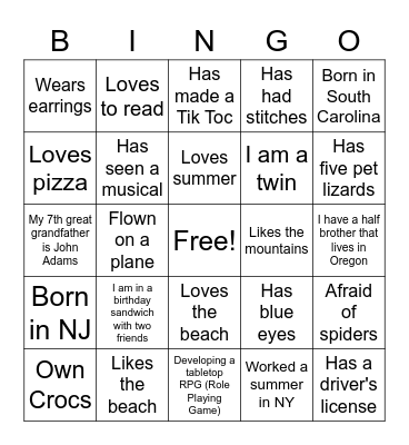 A DAY BLOCK 1 Bingo Card