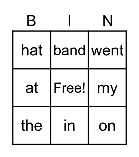 Wow Words Bingo Card