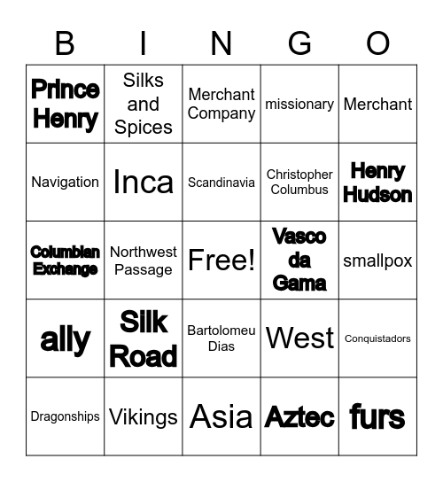 Age of Exploration Review Bingo Card