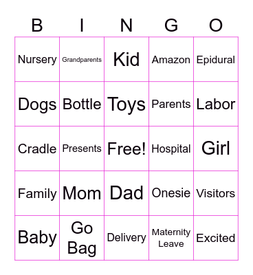 Baby Shower Bingo Card