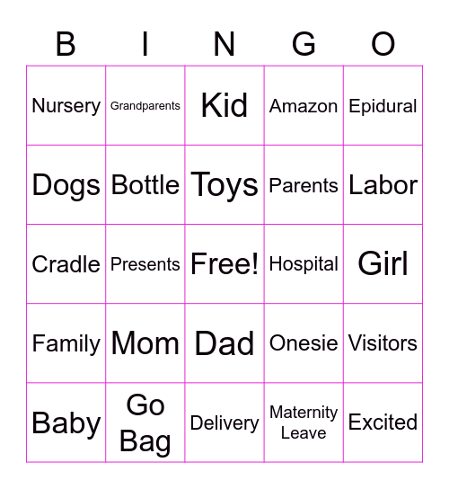 Baby Shower Bingo Card