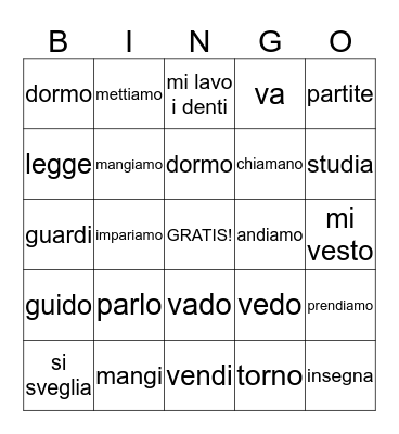 Conjugated Verbs Bingo Card