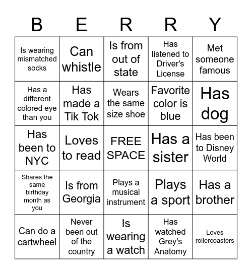 Bingo! Bingo Card