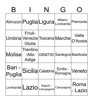 I Regioni Bingo Card