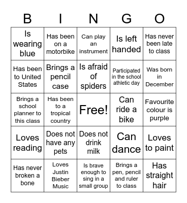 Icebreaker Bingo Card