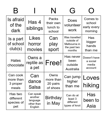 Icebreaker Bingo Card
