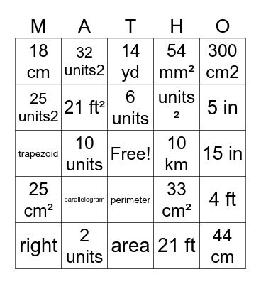 MATHO - Geometry Bingo Card