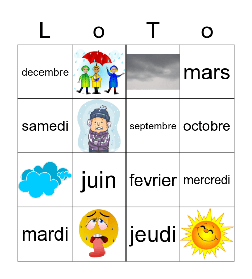 La Météo, Les Jours, et Les Mois Bingo Card