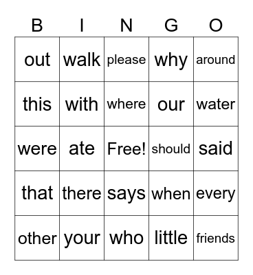 sight words - Jonielys Bingo Card