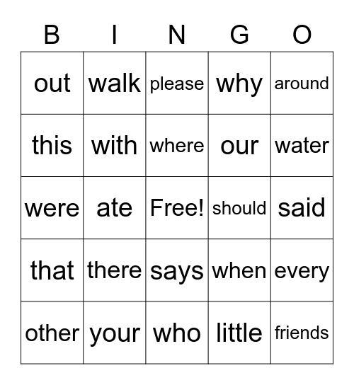 sight words - Jonielys Bingo Card