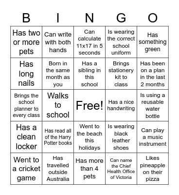 Icebreaker Bingo Card
