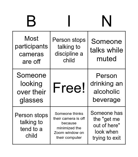 Zoom Bingo Card